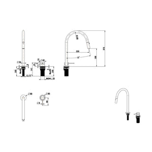 BELLA VISTA MICA PULL-OUT HOB MIXER SET 375MM BRUSHED NICKEL