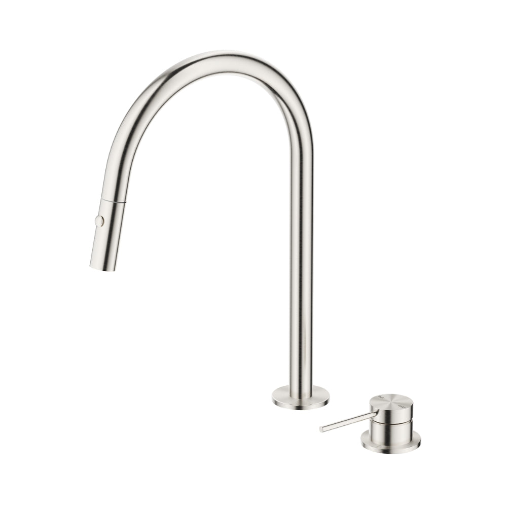 BELLA VISTA MICA LEAD FREE PULL-OUT HOB MIXER SET 375MM BRUSHED NICKEL