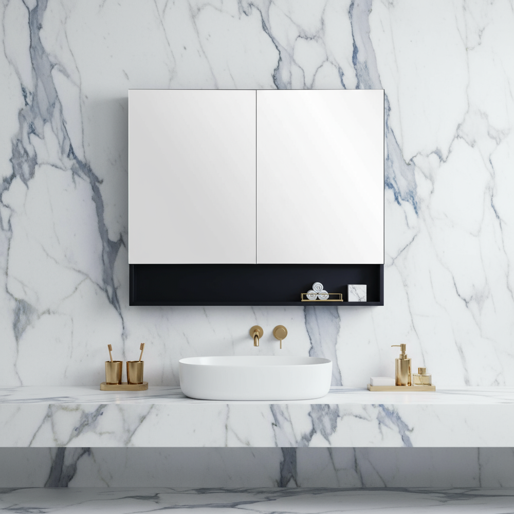 CETO FREMANTLE BLACK SHAVING CABINET 900MM X 750MM