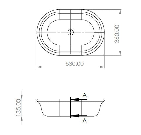 TURNER HASTINGS BLANCHE OVAL TITANCAST SOLID SURFACE ABOVE COUNTER HANDCRAFTED BASIN GLOSS WHITE 530MM