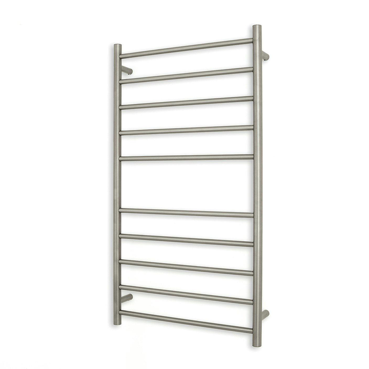 RADIANT HEATING 10-BARS ROUND HEATED TOWEL RAIL COOL BRUSHED NICKEL 600MM