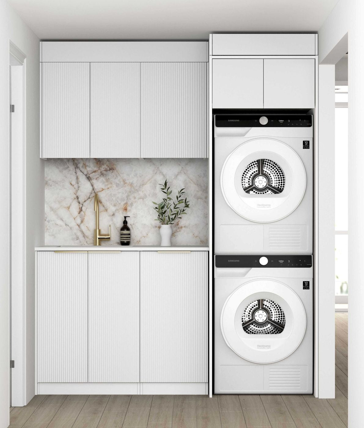 OTTI BONDI MATTE WHITE FLUTED 630MM BASE LAUNDRY CABINET