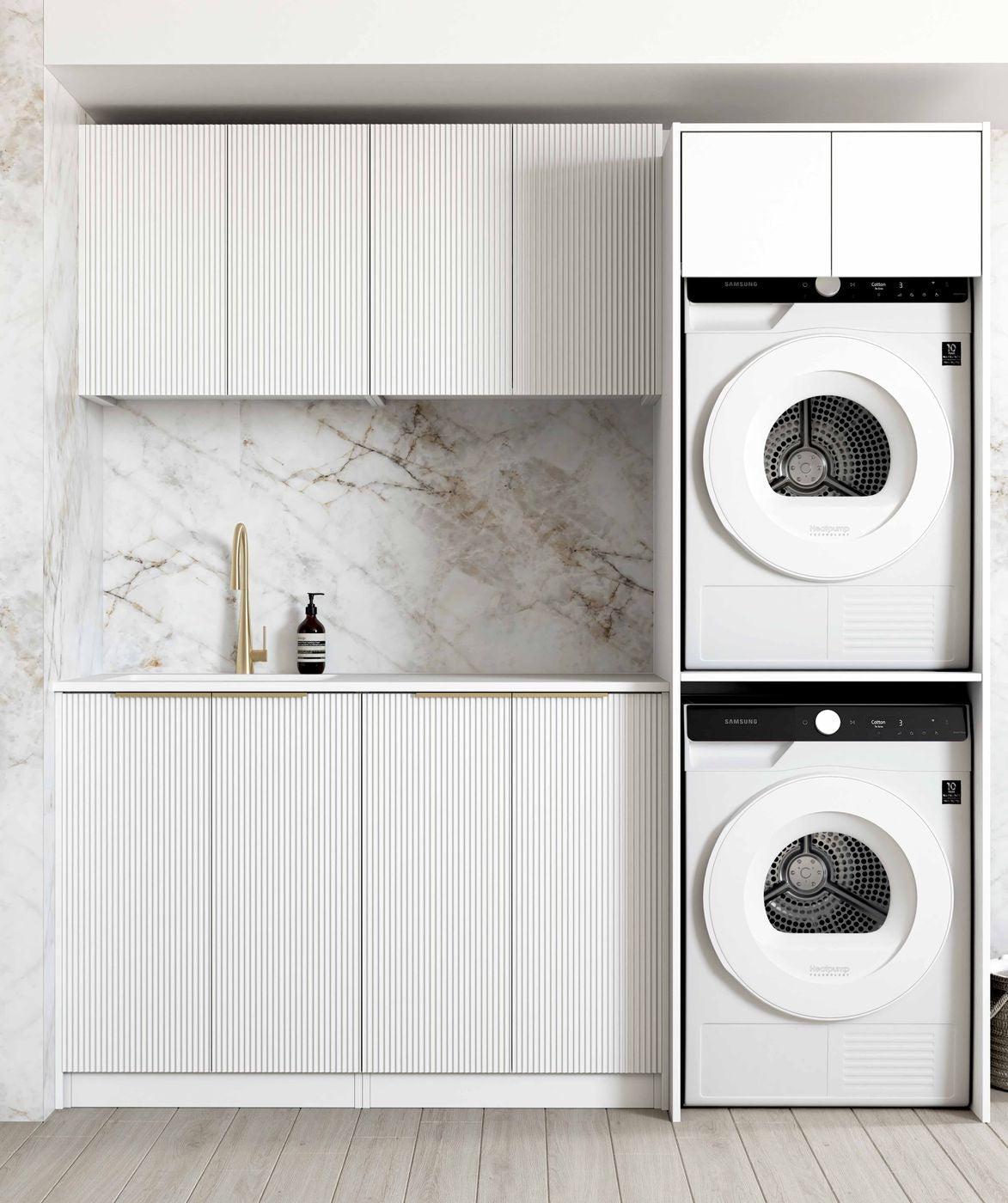 OTTI BONDI MATTE WHITE FLUTED 630MM BASE LAUNDRY CABINET