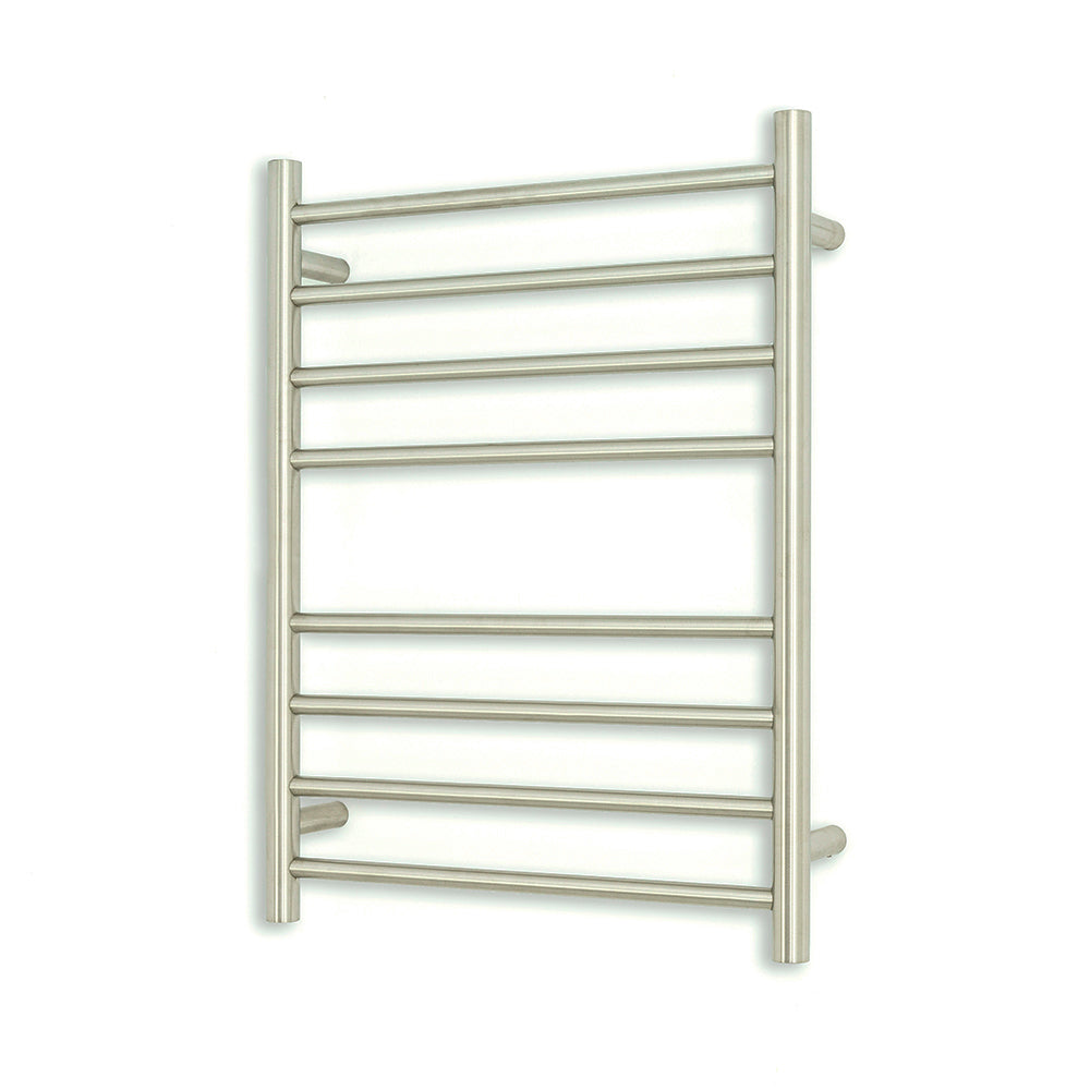 RADIANT HEATING 8-BARS ROUND HEATED TOWEL RAIL BRUSHED SATIN 65WATTS 530MM