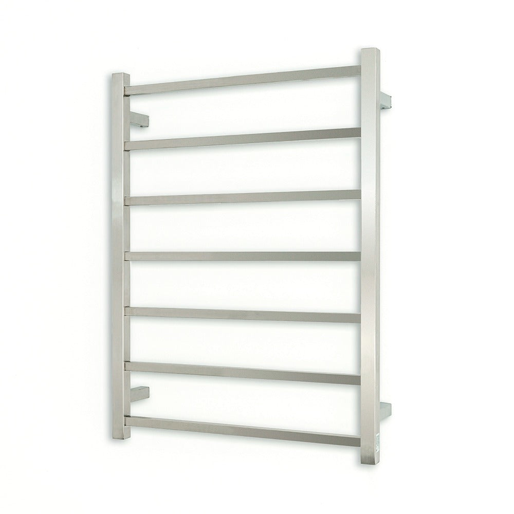 RADIANT HEATING 7-BARS SQUARE HEATED TOWEL RAIL BRUSHED SATIN 80WATTS 600MM