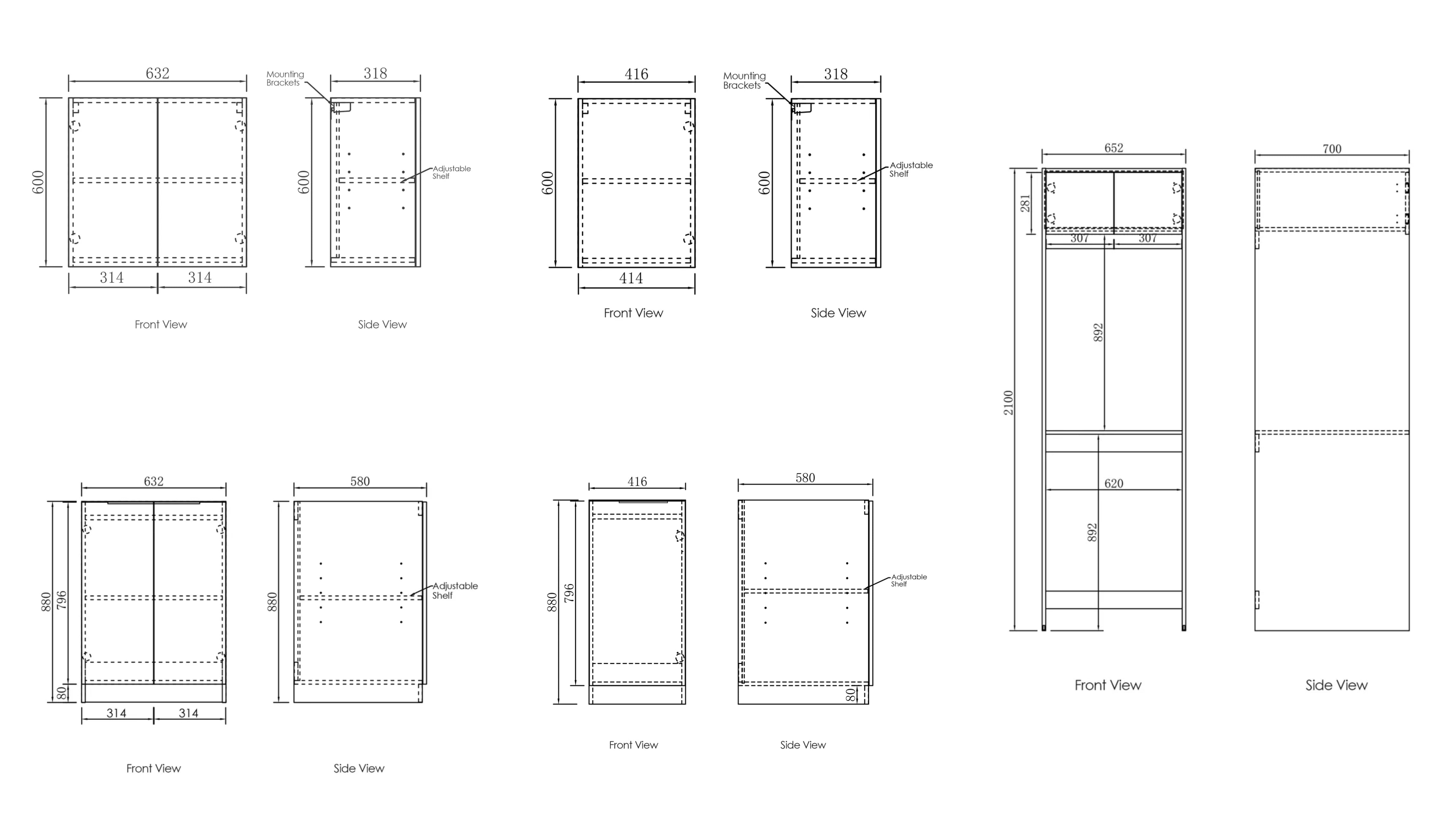 OTTI BYRON BLACK OAK 1715MM LAUNDRY AND WALL CABINET WITH STONE TOP & SINK (PACKAGE-C)