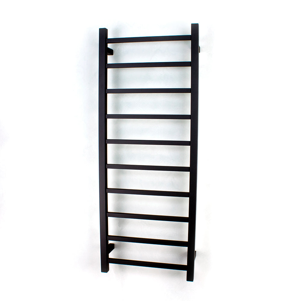 RADIANT HEATING 10-BARS SQUARE HEATED TOWEL RAIL MATTE BLACK 80WATTS 430MM