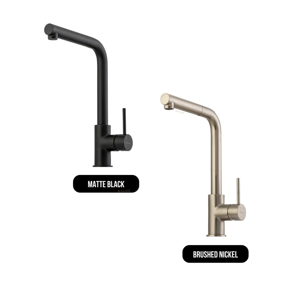 OLIVERI VENICE PULL OUT RIGHT ANGLE KITCHEN MIXER 325MM BRUSHED NICKEL