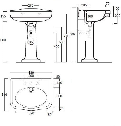 TURNER HASTINGS CLAREMONT BASIN & PEDESTAL GLOSS WHITE 680MM X 885MM