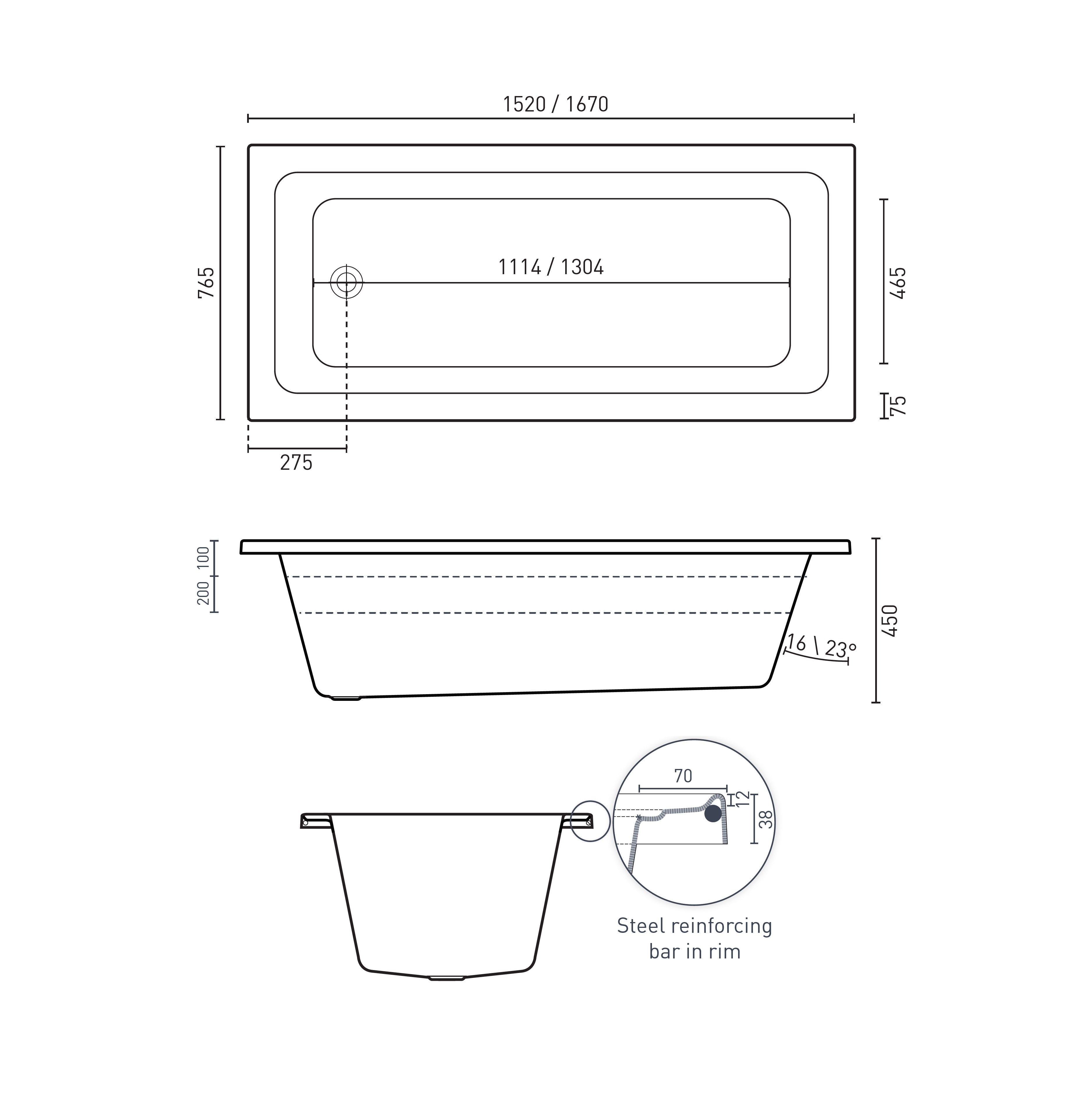 DECINA CORTEZ INSET CONTOUR SPA BATH GLOSS WHITE (AVAILABLE IN 1520MM AND 1670MM) WITH 12-JETS