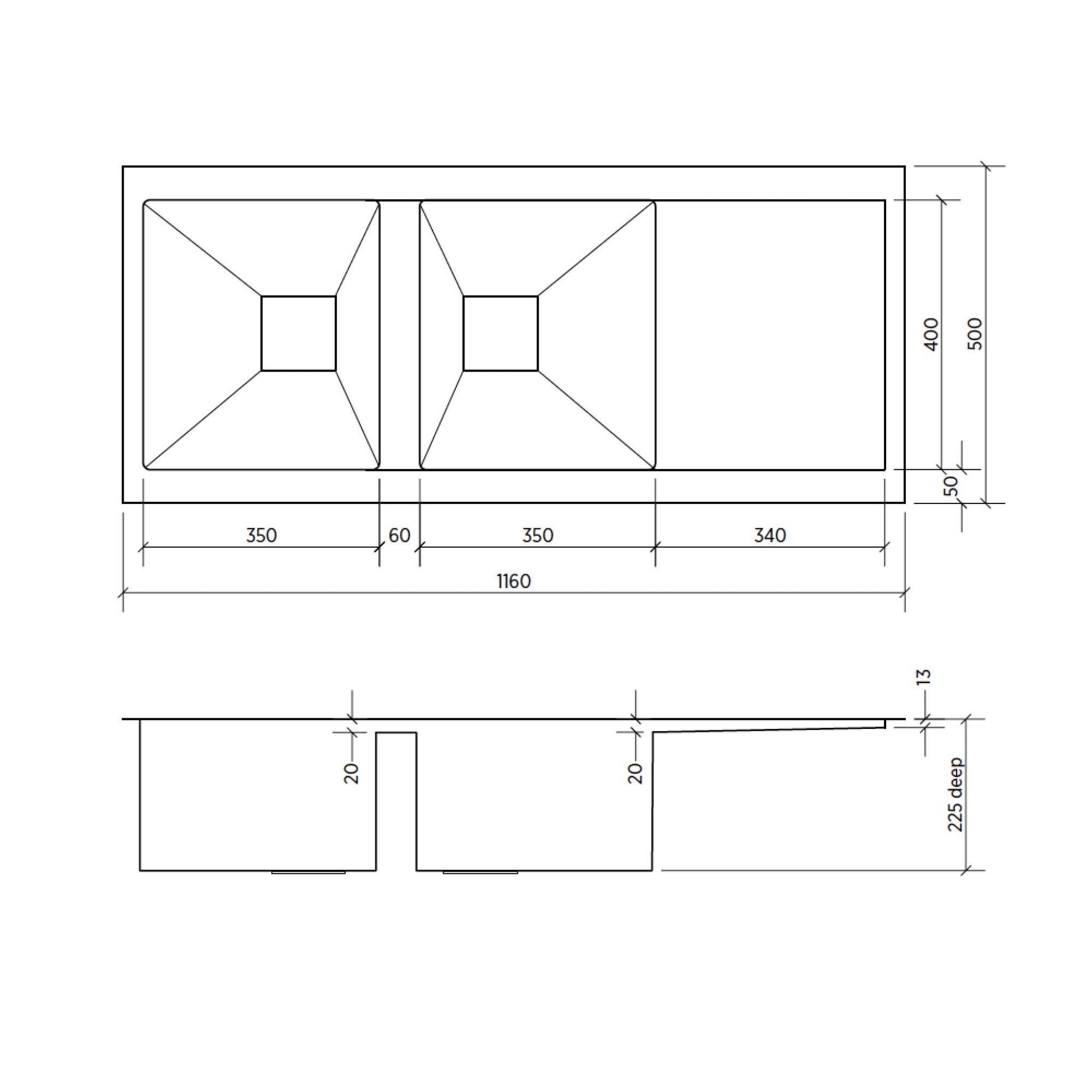 SEIMA TETRA 1160 DOUBLE BOWL KITCHEN SINK WITH DRAINER STAINLESS STEEL 1160MM