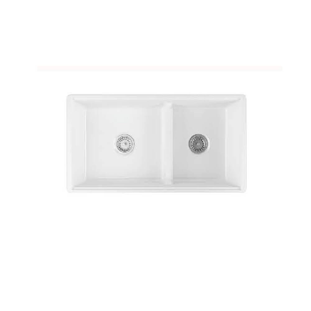 TURNER HASTINGS COVE FIRECLAY DOUBLE BOWL BUTLER SINK GLOSS WHITE 838MM