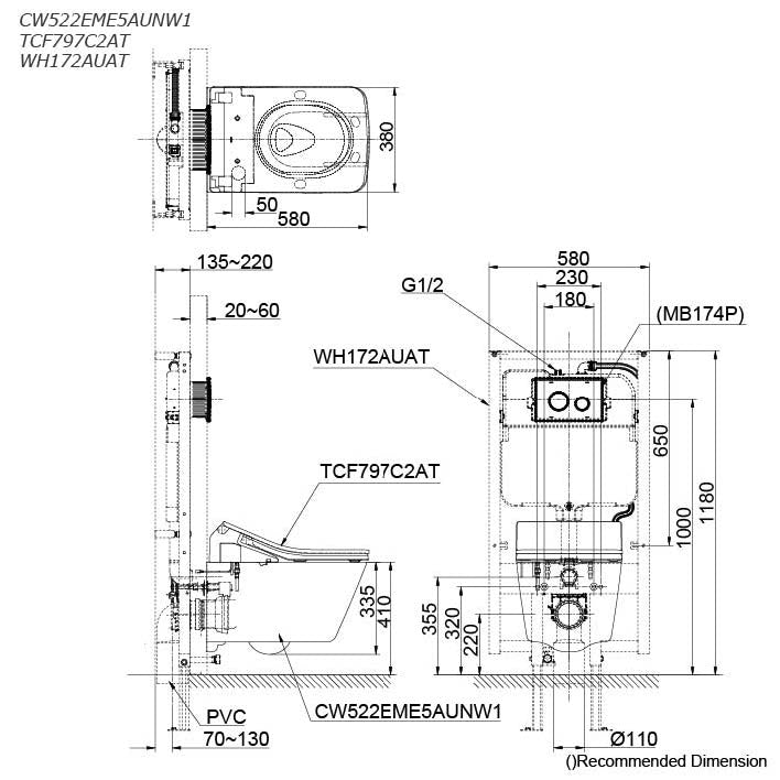TOTO SX WALL HUNG TOILET WITH WASHLET W/ REMOTE CONTROL PACKAGE GLOSS WHITE