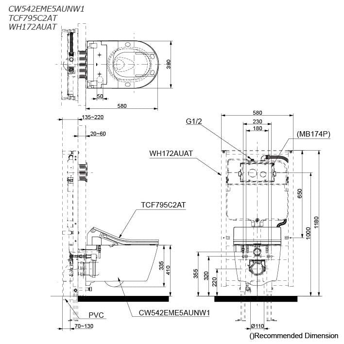 TOTO RX WALL HUNG TOILET WITH WASHLET W/ REMOTE CONTROL PACKAGE (D-SHAPE) GLOSS WHITE