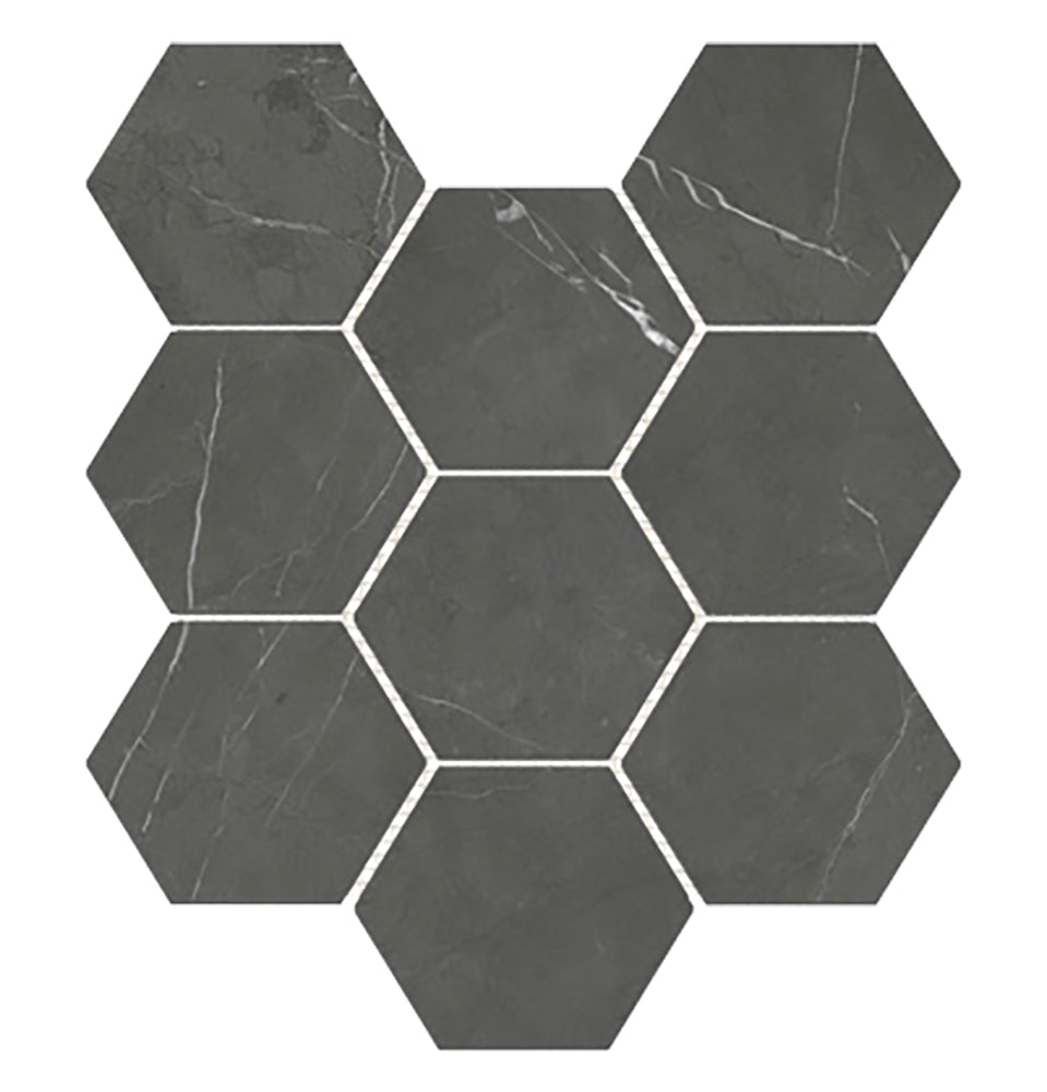 ELITE IMPORTERS BRACCA DARK GREY MATTE 292X252MM HEXAGON MOSAIC TILE (PER BOX)