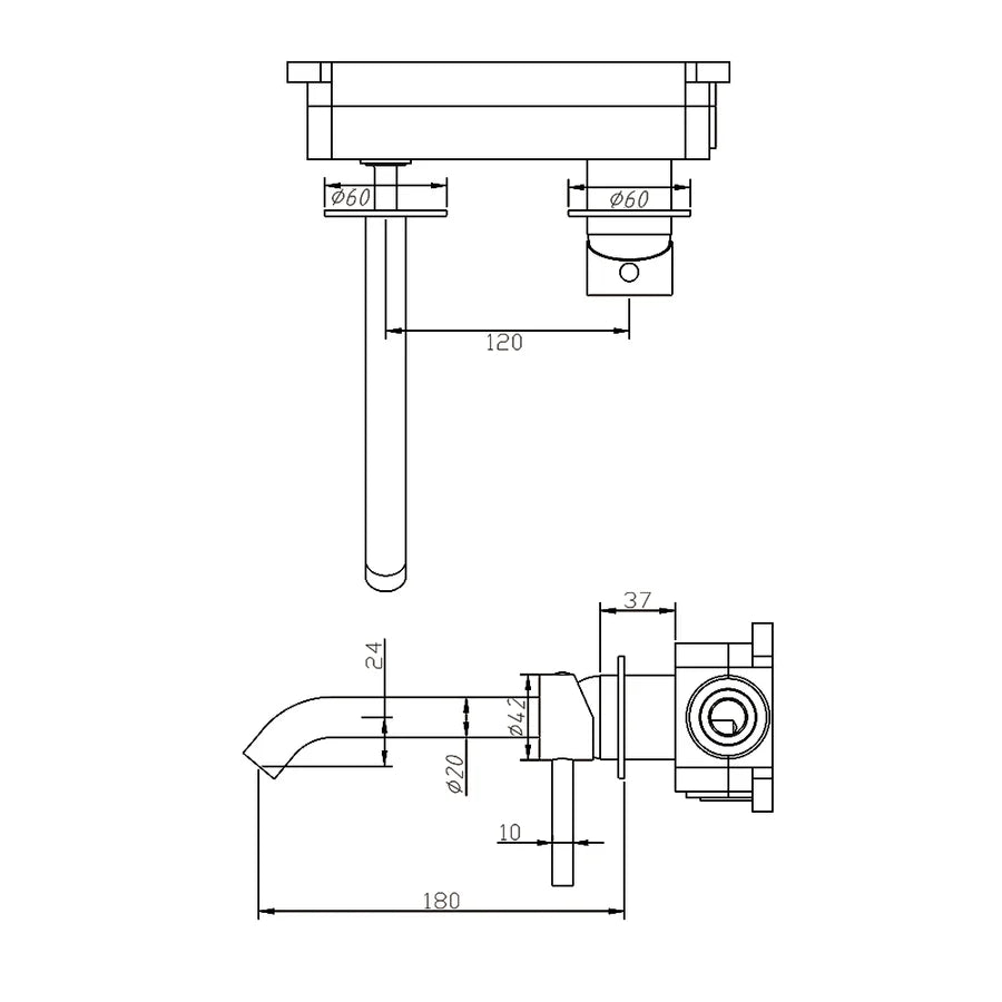 AMOZA LEAD FREE WALL MOUNTED BASIN / BATH MIXER 180MM BRUSHED COPPER