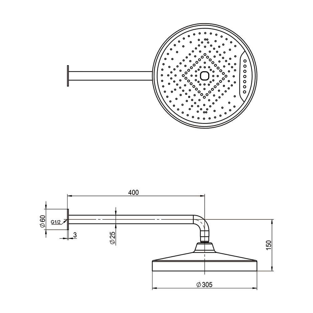 AMOZA CURVED SHOWER ARM & HEAD 2 PACKS 300MM BRUSHED COPPER