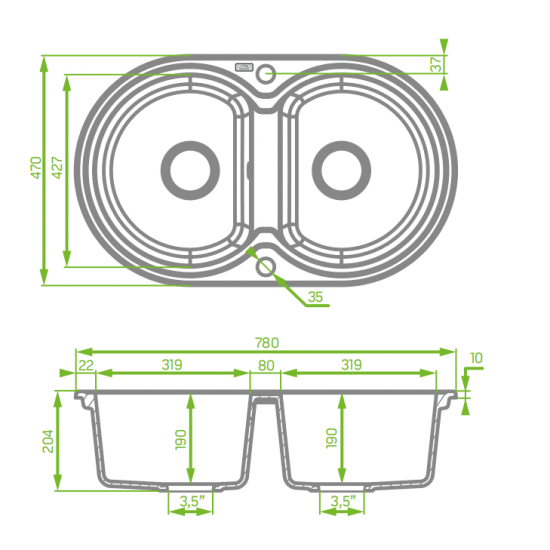 NORICO LAVEO UNDERMOUNT DOUBLE BOWL SINK BEIGE GRANITE 470MM