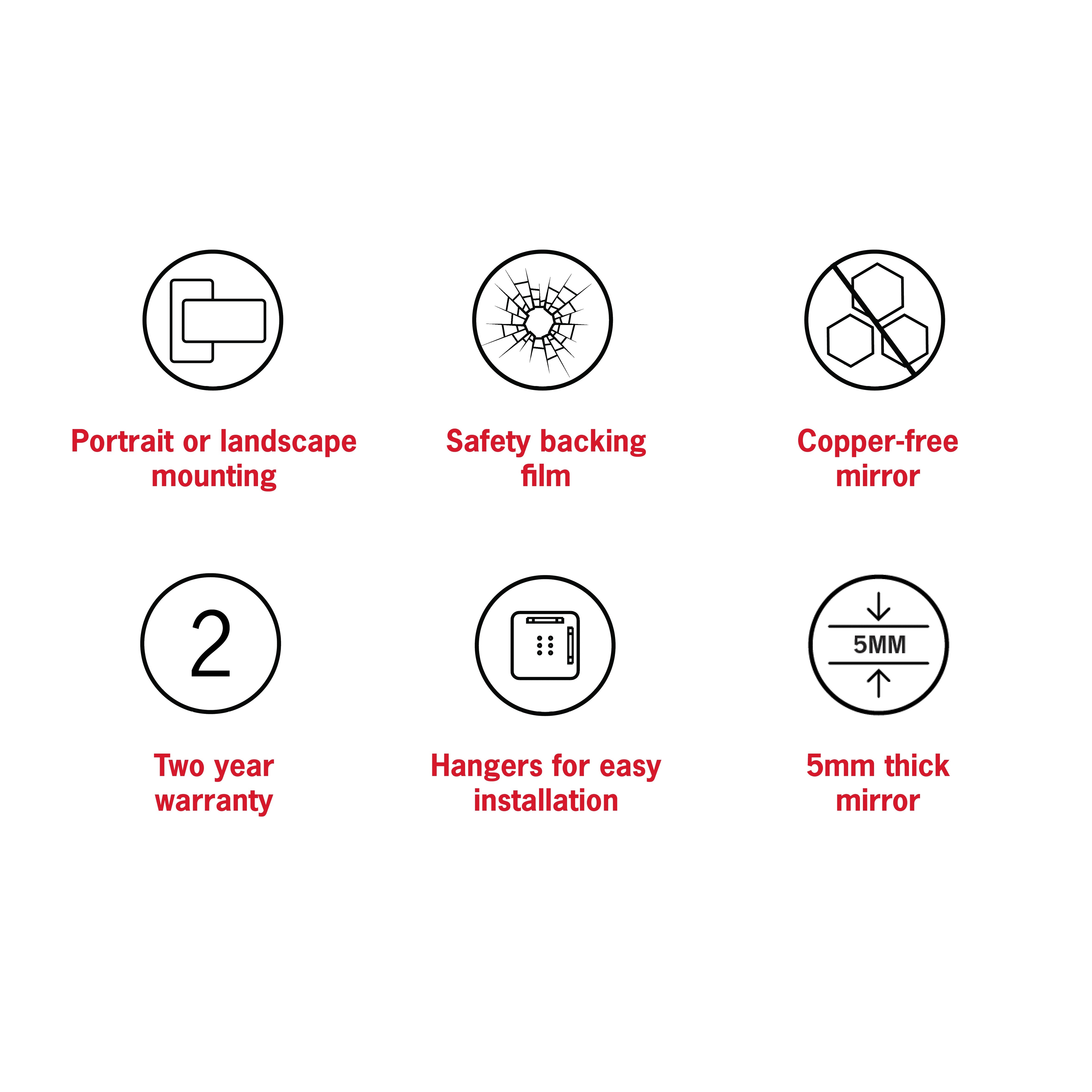 THERMOGROUP ABLAZE PILL SHAPE MIRROR WITH HANGERS 500X1000MM