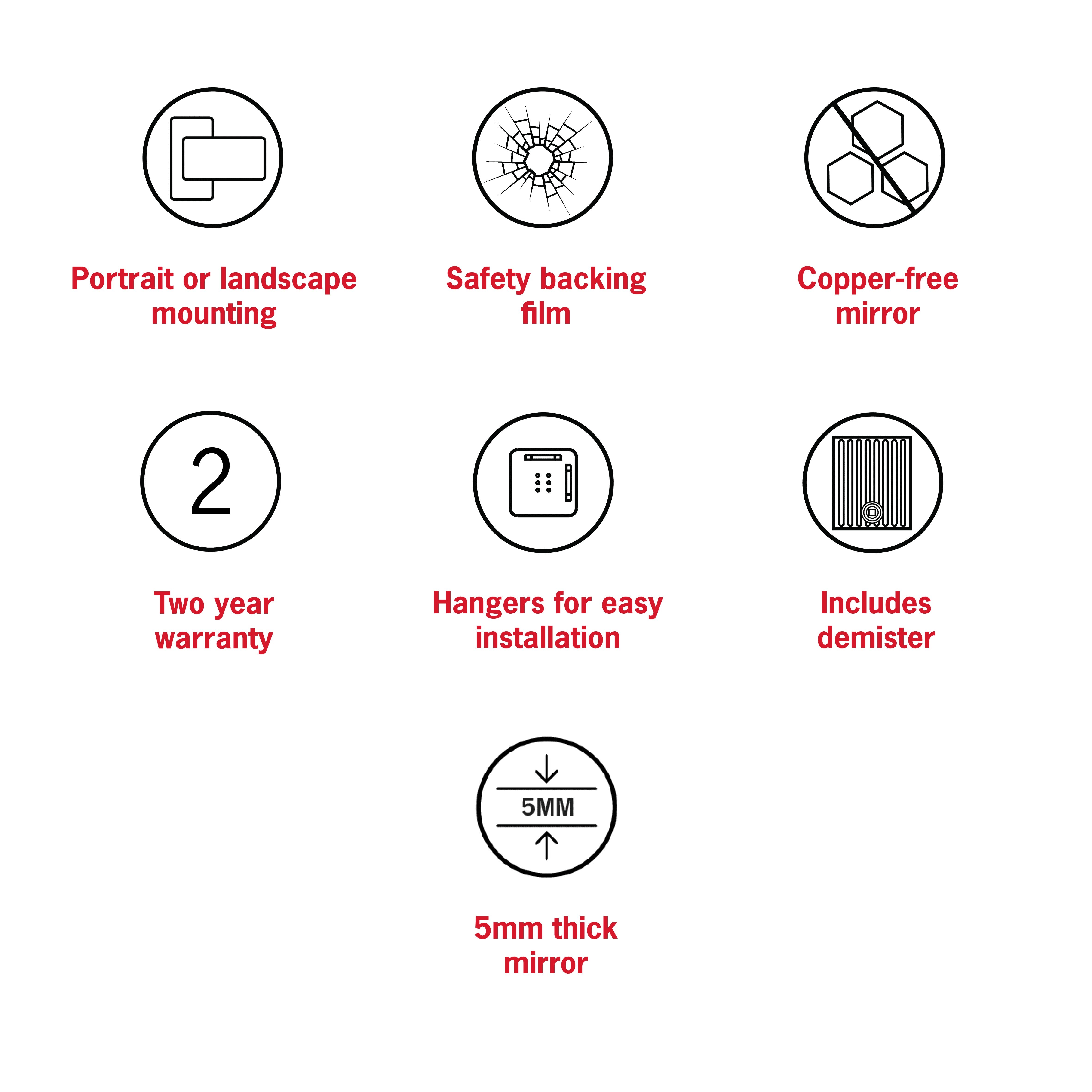 THERMOGROUP ABLAZE PILL SHAPE POLISHED EDGE MIRROR WITH DEMISTER 500X1000MM