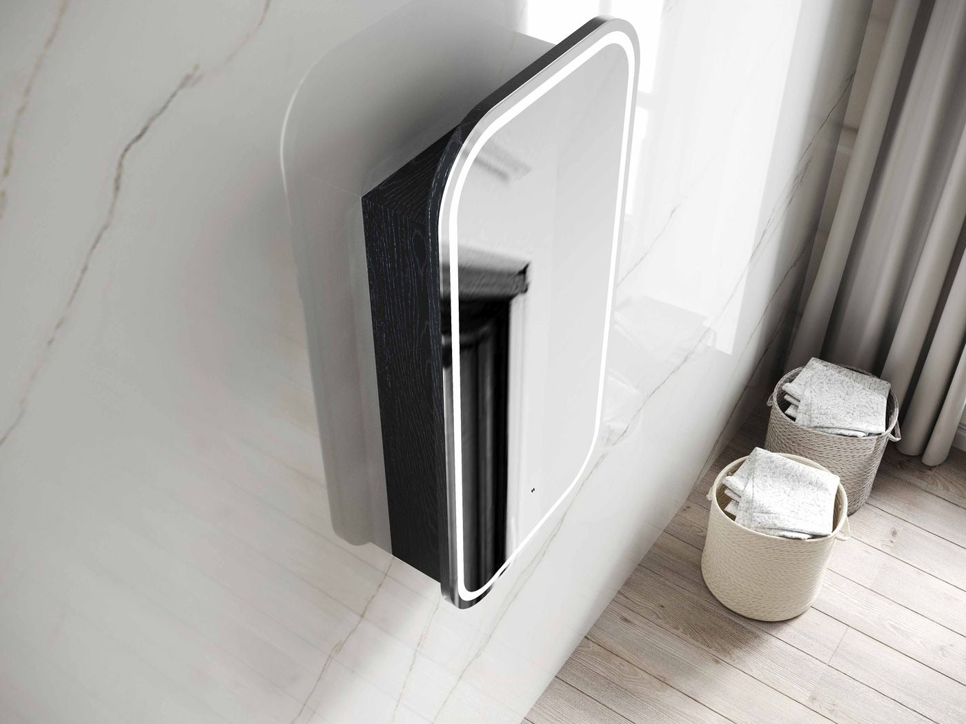 OTTI NEWPORT BLACK OAK LED SHAVING CABINET WITH POWERPOINT 450X900MM