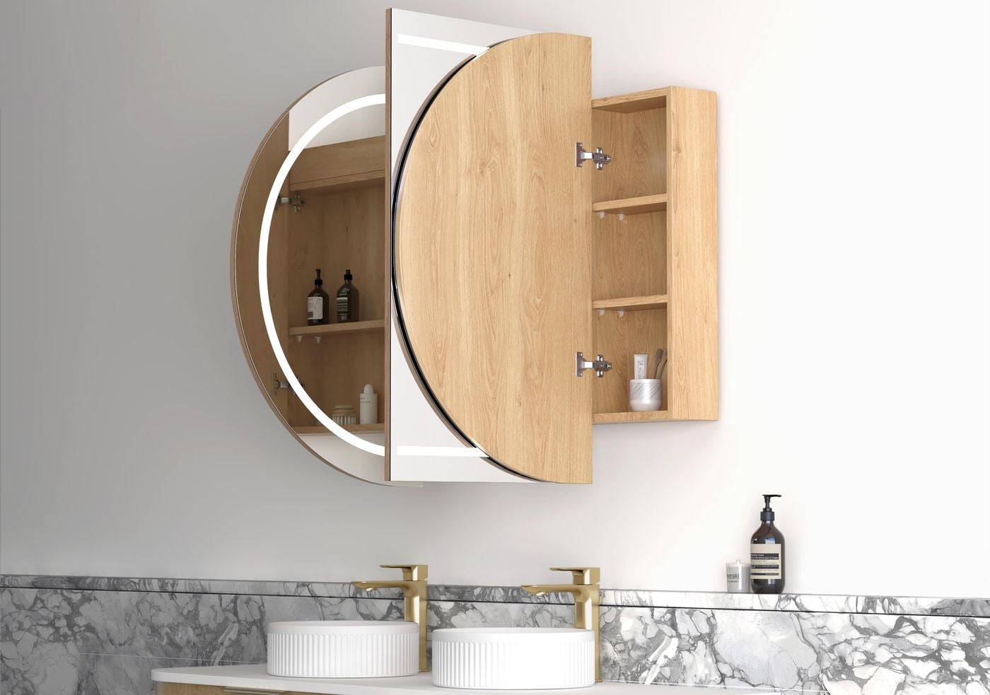 OTTI BONDI NATURAL OAK LED SHAVING CABINET WITH POWERPOINT 1500X900MM