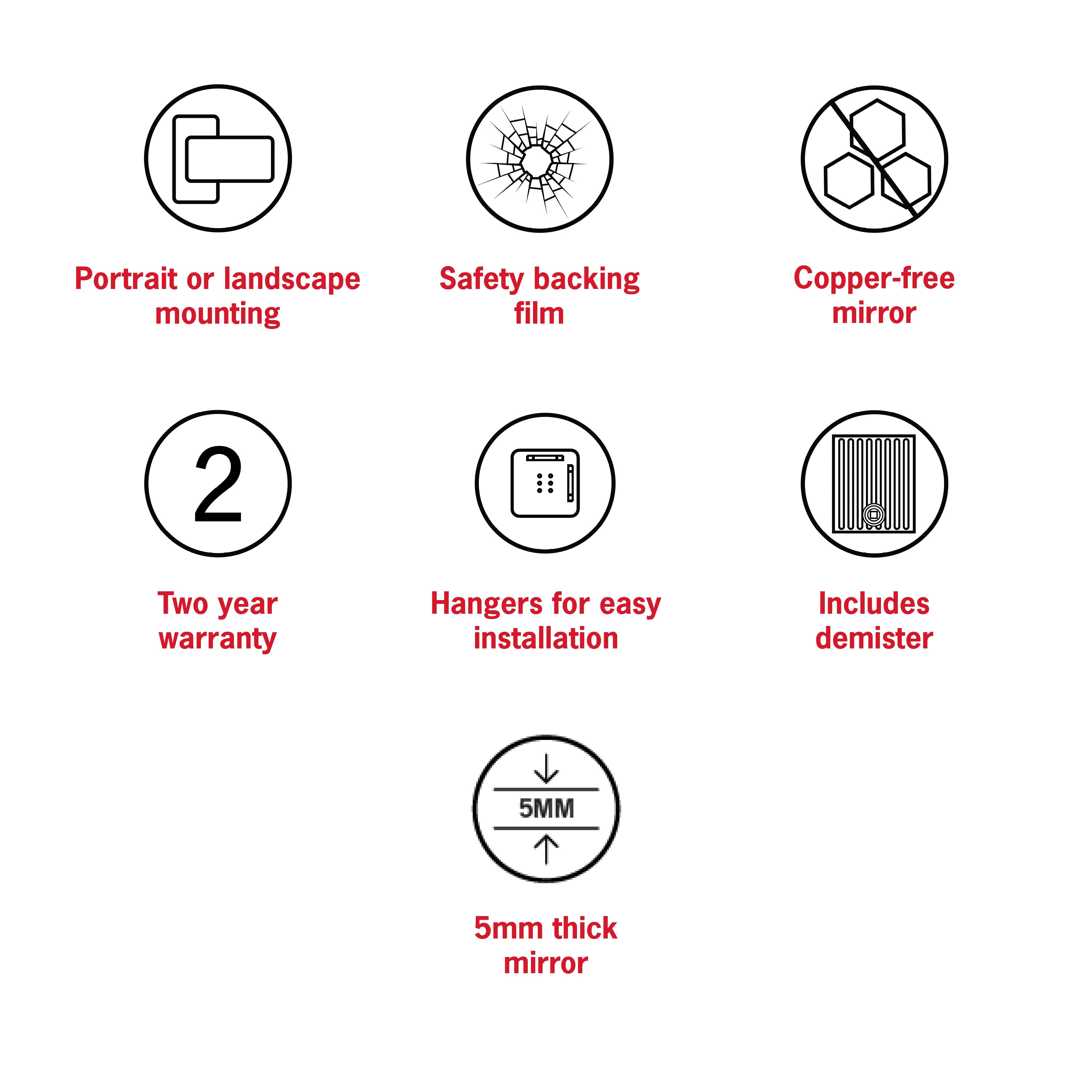 THERMOGROUP ABLAZE RECTANGLE MIRROR SANDBLASTED BORDER AND DEMISTER 600X750MM