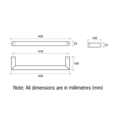 THERMOGROUP ROUND HEATED SINGLE TOWEL RAIL POLISHED STAINLESS STEEL 450MM