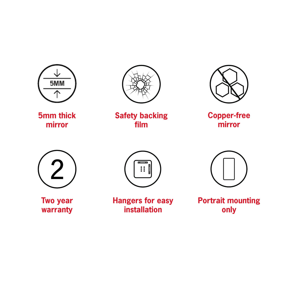 THERMOGROUP ABLAZE ARCH SHAPE POLISHED EDGE MIRROR WITH HANGERS 750X1000MM