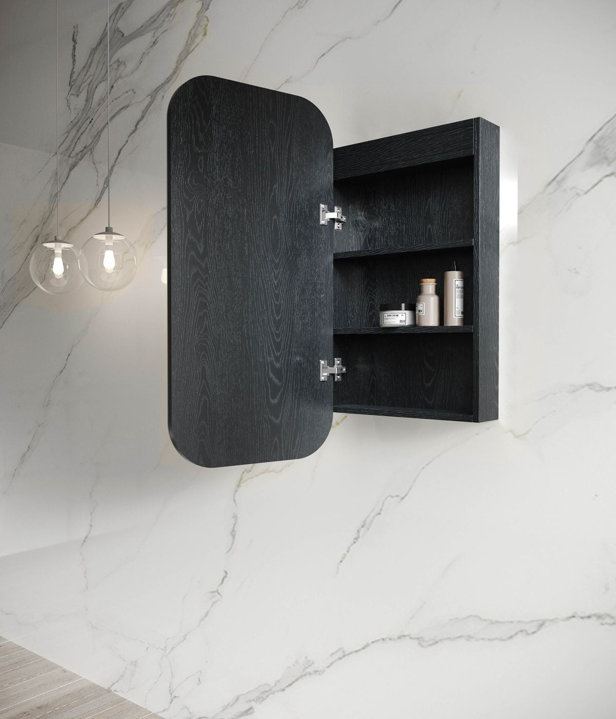 OTTI NEWPORT BLACK OAK LED SHAVING CABINET WITH POWERPOINT 450X900MM