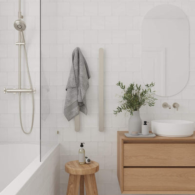 THERMOGROUP FLAT PILL VERTICAL HEATED SINGLE TOWEL RAIL POLISHED STAINLESS STEEL 900MM