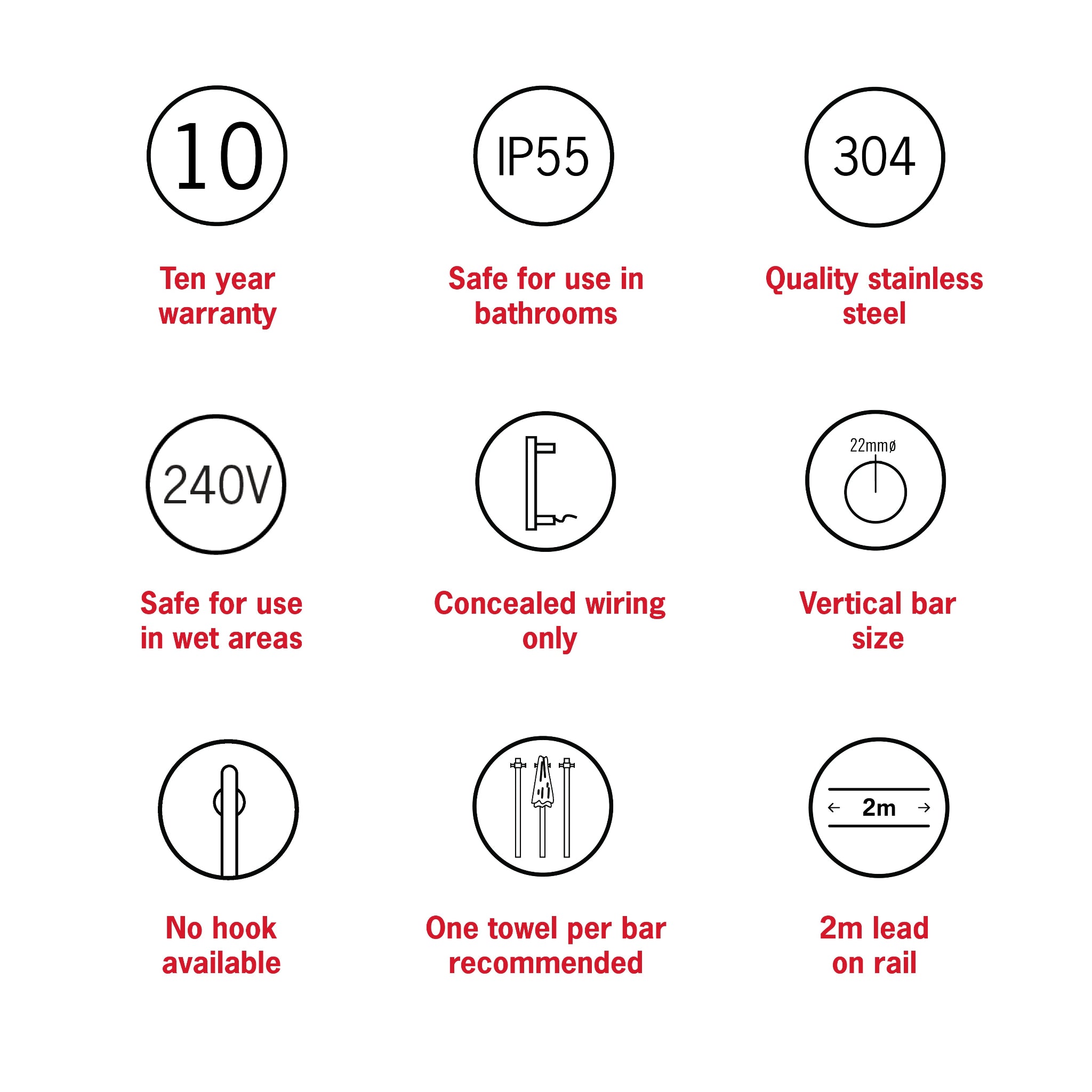 THERMOGROUP SLIMLINE ROUND VERTICAL HEATED SINGLE TOWEL RAIL POLISHED STAINLESS STEEL 900MM