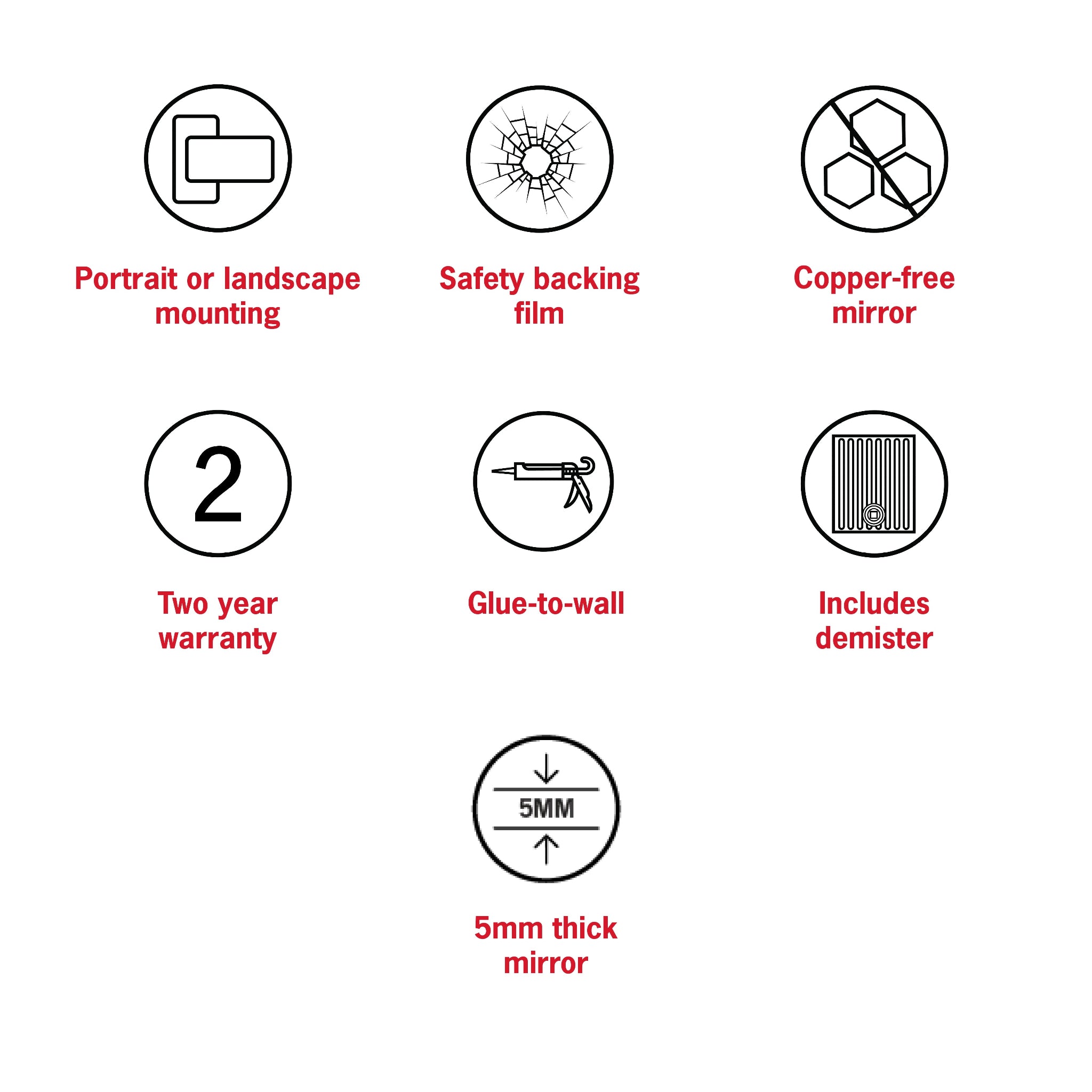 THERMOGROUP ABLAZE ARCH SHAPE MIRROR GLUE-TO-WALL WITH DEMISTER 500X800MM