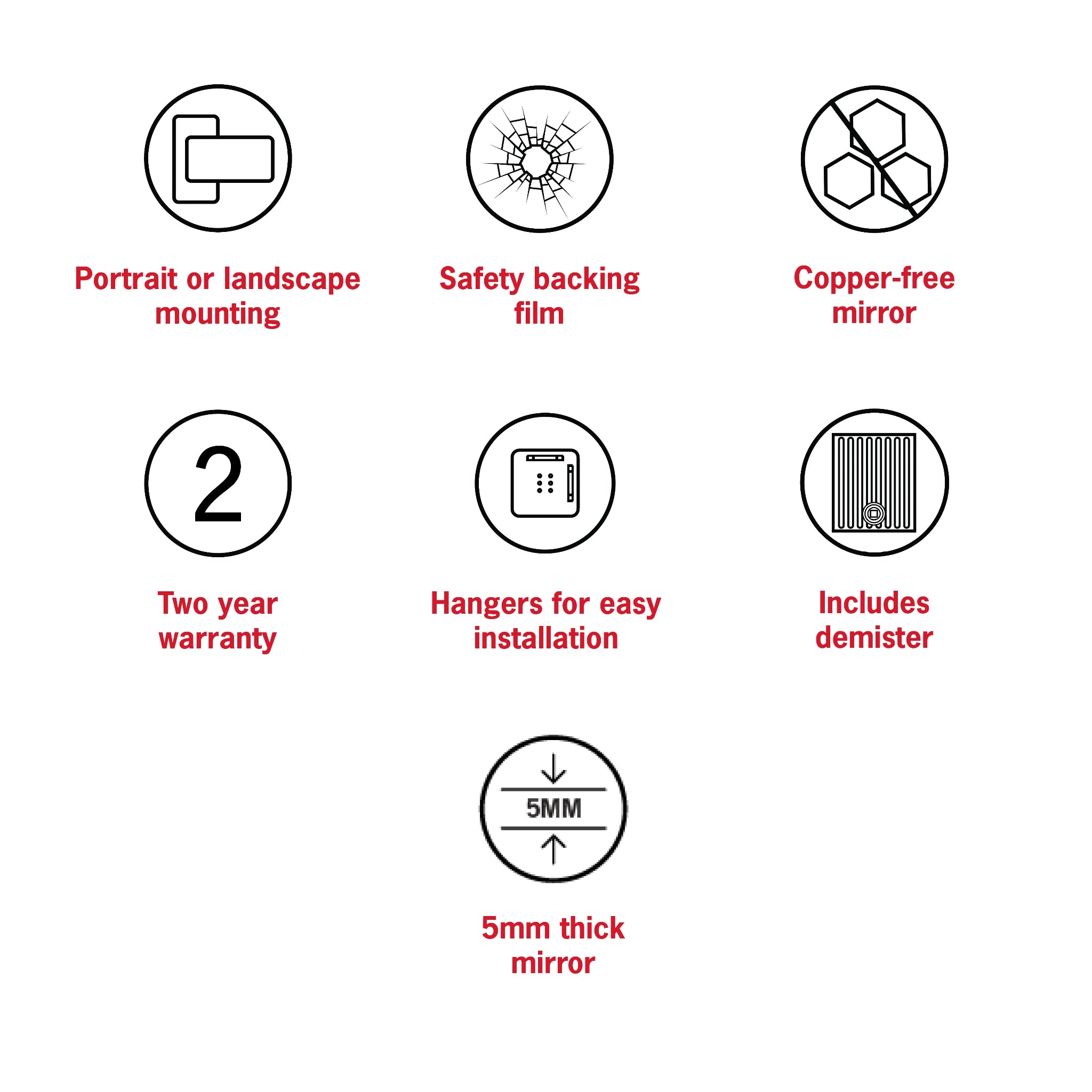 THERMOGROUP ABLAZE RECTANGLE POLISHED EDGE MIRROR WITH DEMISTER 750X900MM