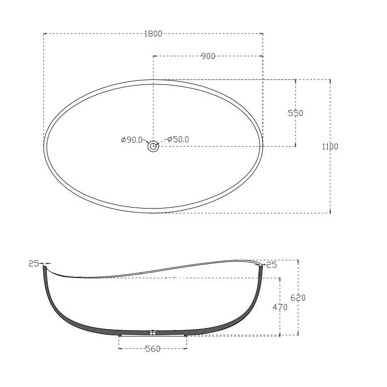 ENFLAIR WAVE FREESTANDING BATHTUB MATTE BLACK 1800MM