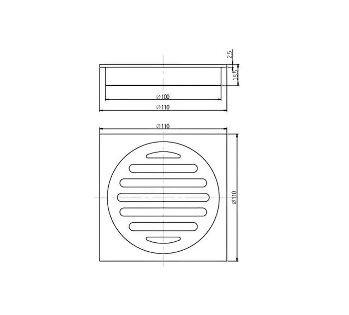 INSPIRE SQUARE STD FLOOR WASTE CHROME 110MM