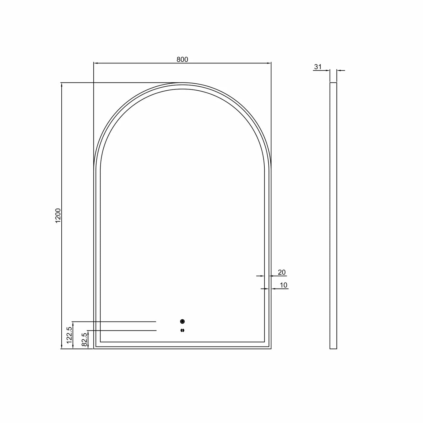 OTTI ARCHIE METAL FRAMED LED MIRROR WHITE 800X1200MM