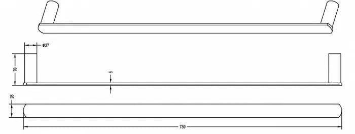 INSPIRE VETTO SINGLE NON-HEATED TOWEL RAIL BRUSHED GOLD 600MM AND 750MM