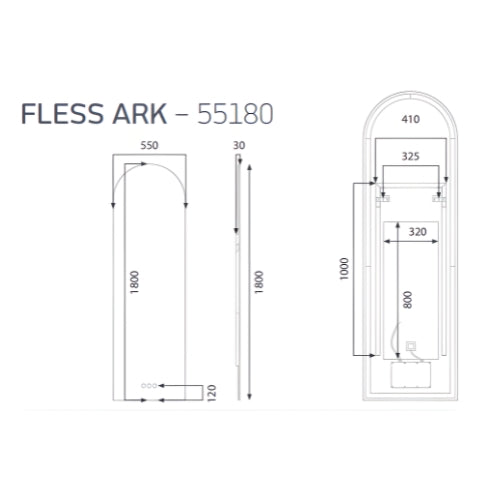 RADIANT HEATING FLESS ARK FRAMELESS LED MIRROR 550X1800MM