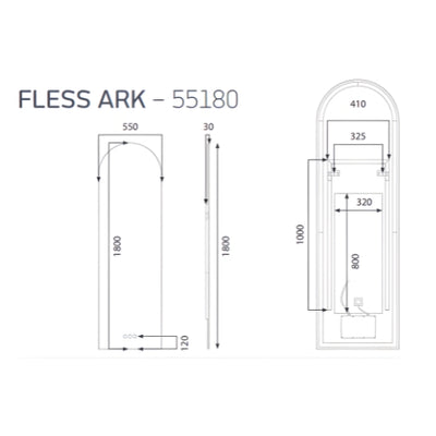 RADIANT HEATING FLESS ARK FRAMELESS LED MIRROR 550X1800MM