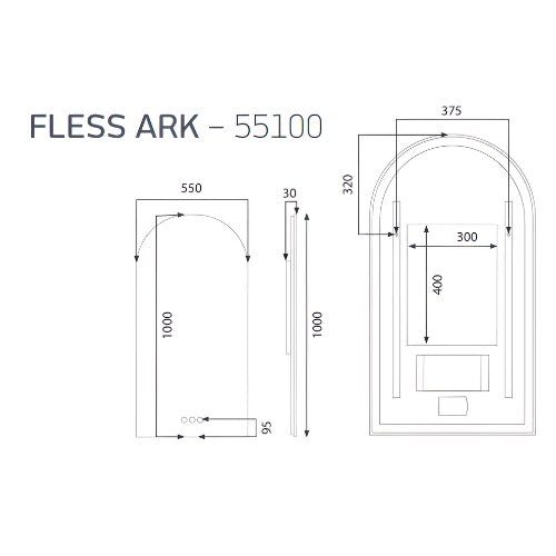 RADIANT HEATING FLESS ARK FRAMELESS LED MIRROR 550X1000MM