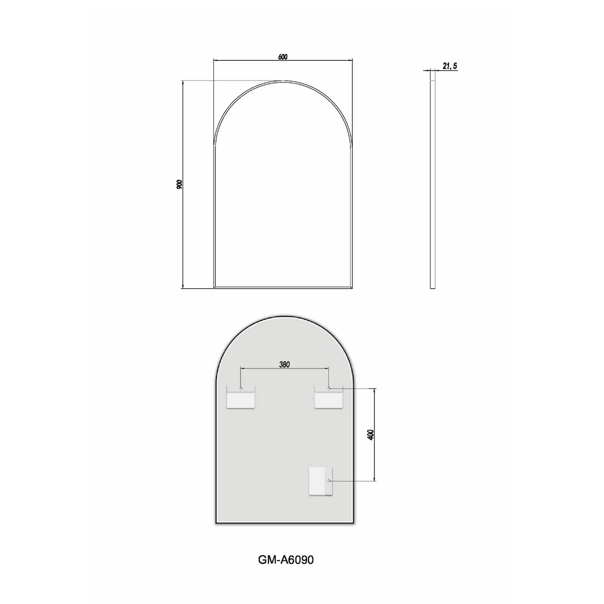 AQUAPERLA UNI ARCH FRAMED MIRROR GUN METAL 600X900MM