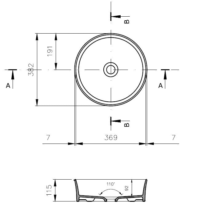 TURNER HASTINGS FINO ROUND ABOVE COUNTER FIRECLAY BASIN GLOSS WHITE 382MM