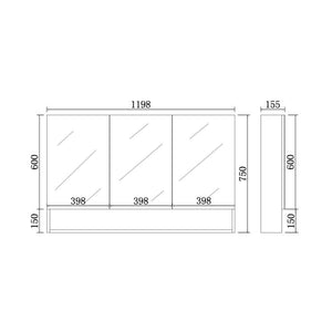 VITO FLORENCE MATTE BLACK SHAVING CABINET 1200X750MM