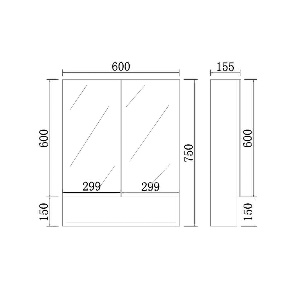 VITO FLORENCE MATTE BLACK SHAVING CABINET 600X750MM