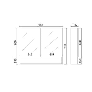 VITO FLORENCE MATTE BLACK SHAVING CABINET 900X750MM