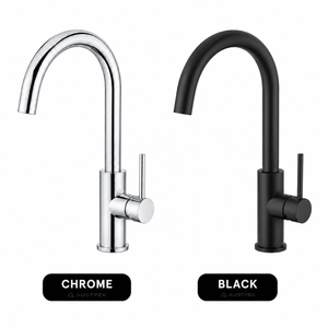 GARETH ASHTON LUCIA SINK MIXER 307MM CHROME AND BLACK COMBINED IMAGE