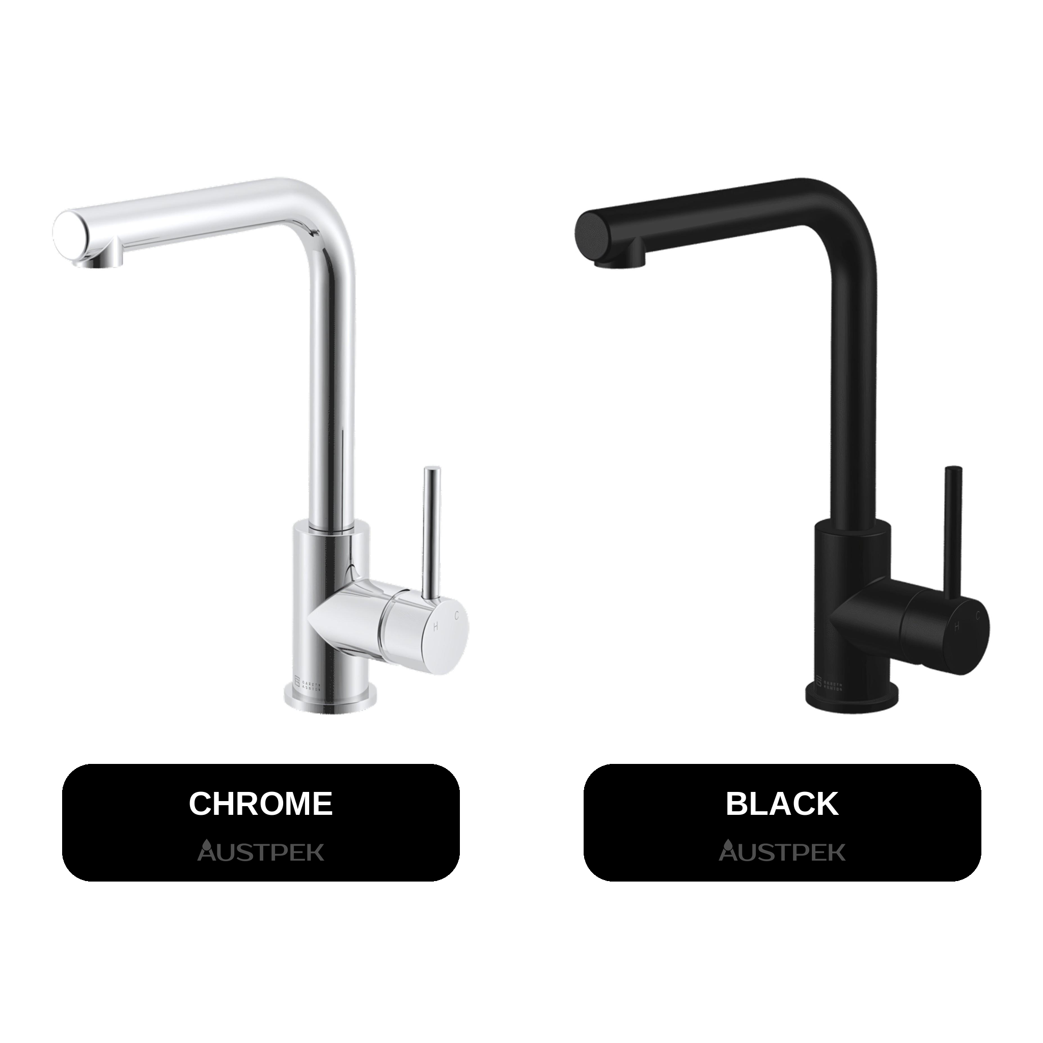 GARETH ASHTON LUCIA SINK MIXER 307MM CHROME AND BLACK COMBINED IMAGE