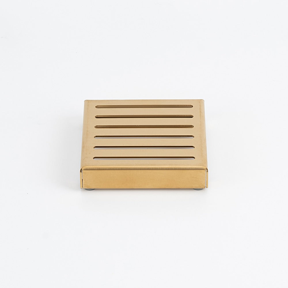 RADIANT HEATING SQUARE SLOTTED FLOOR GRATE BRUSHED GOLD 100MM