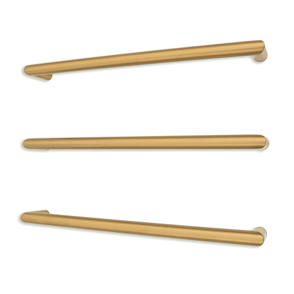 RADIANT HEATING LOW VOLTAGE SINGLE ROUND HEATED TOWEL RAIL BRUSHED GOLD (AVAILABLE IN 650MM AND 800MM)
